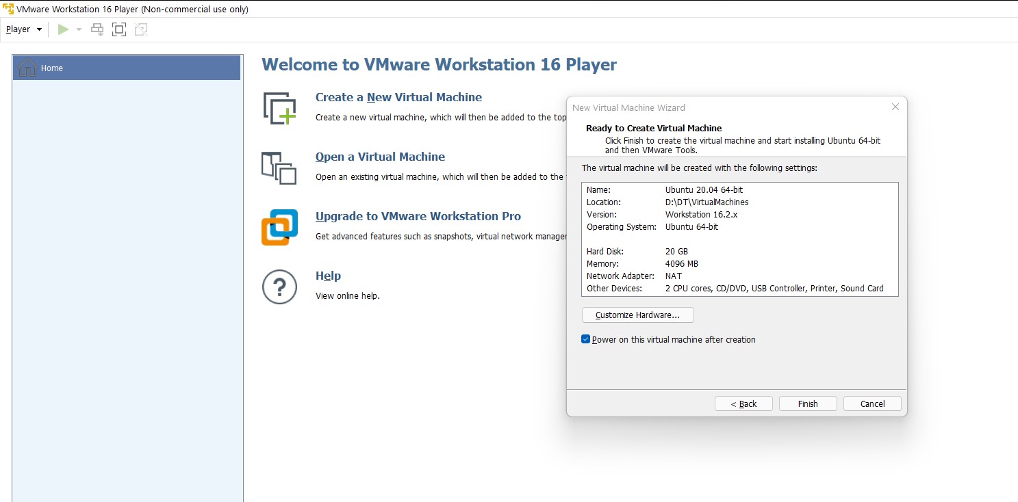 ready to create vm