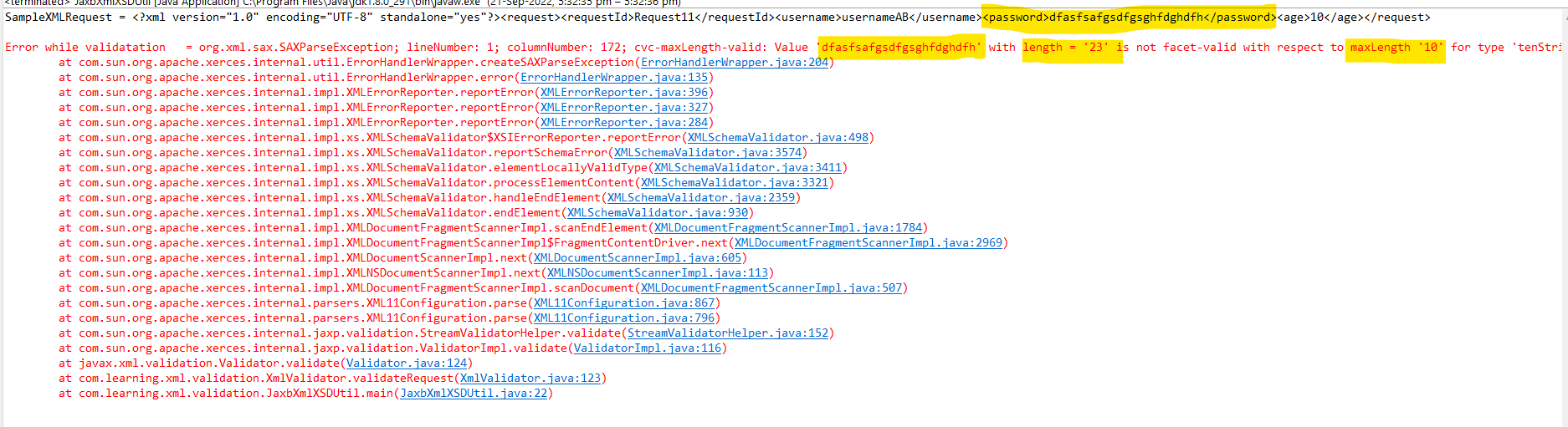 xml password validation